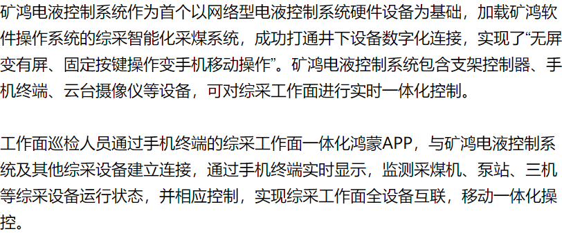 中国煤科天玛智控研发的国内首个矿鸿电液控制系统成功应用
